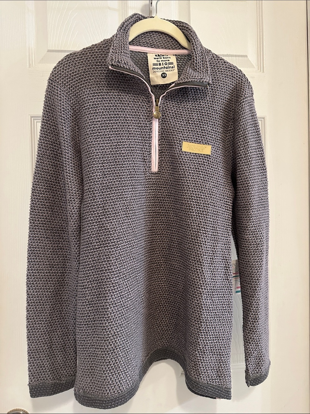 Jadelynn Brooke Gray Knit Half-Zip Pullover with Pink Zip